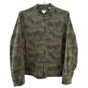 ECRU Women's Twill Raw Hem Camo Jacket • Large • green • streetwear, edgy